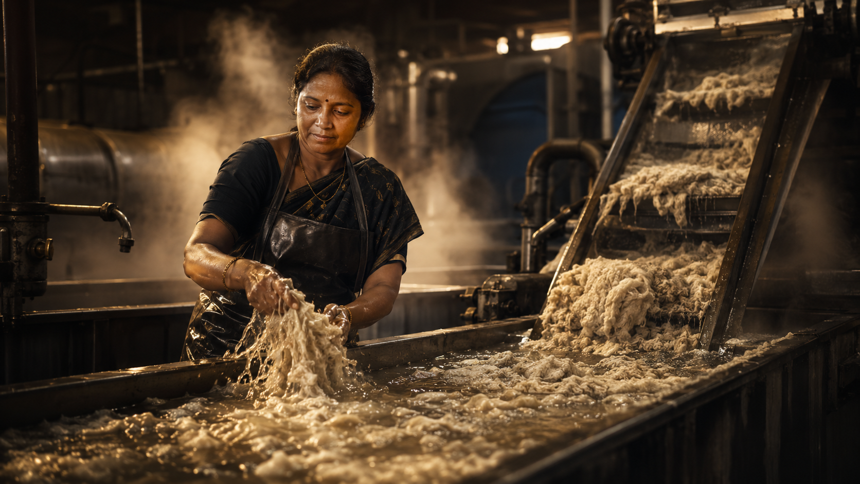 Scouring raw wool at the mill